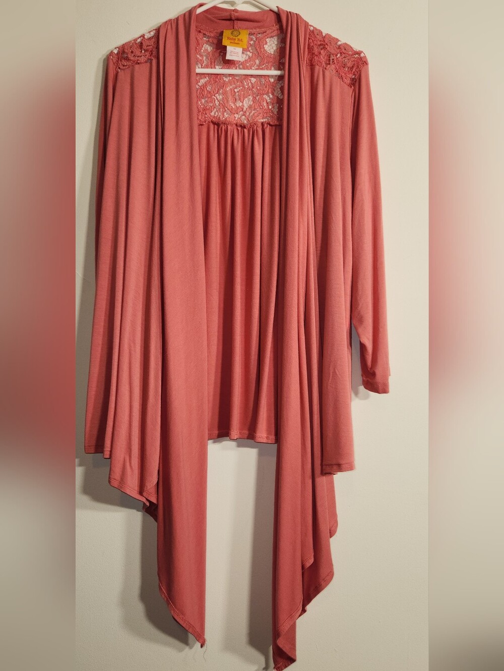 Ruby Rd. Coral Lace Yoke Flowy Cardigan. 1X